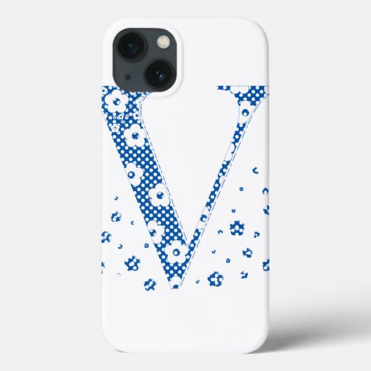 Alphabet der Blume V (blau und Punkte) Case-Mate iPhone Hülle (Rückseite)