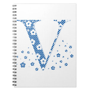 Alphabet der Blume V (blau und Punkte) Notizblock