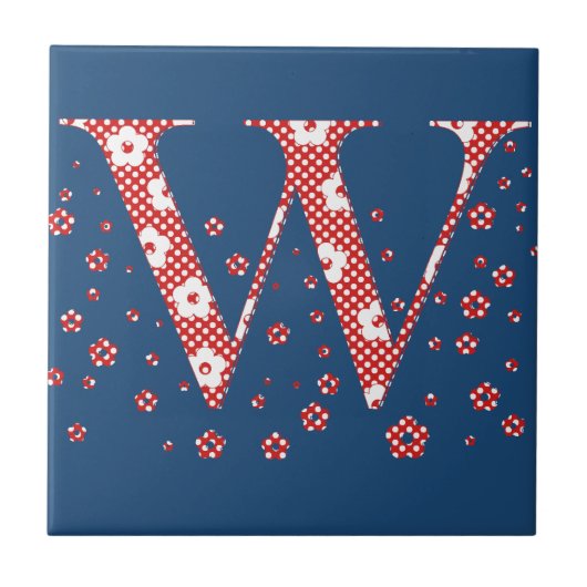 Alphabet der Blume W (rot und Punkte) Fliese (Vorderseite)