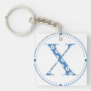 Alphabet der Blume X (blau und Punkte) Schlüsselanhänger