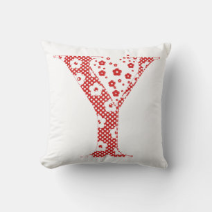 Alphabet der Blume Y (rot und Punkte) Kissen