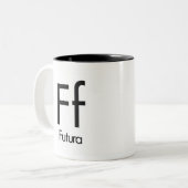 Alphabet der Typografie-Tasse - Futura Zweifarbige Tasse (Vorderseite Links)