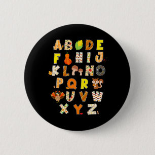 Alphabet des Erntedankfestes Lustiger Truthahn Her Button