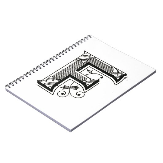 Alphabet f, Buchstabe f, Schriftart f, Monogramm f Notizblock (Linke Seite)