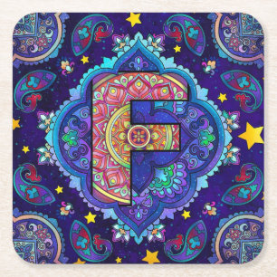 Alphabet F mandala Rechteckiger Pappuntersetzer