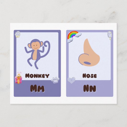 Alphabet-Flashcards, ABC-Bildungskarten M,N,O,P Postkarte (Vorderseite)