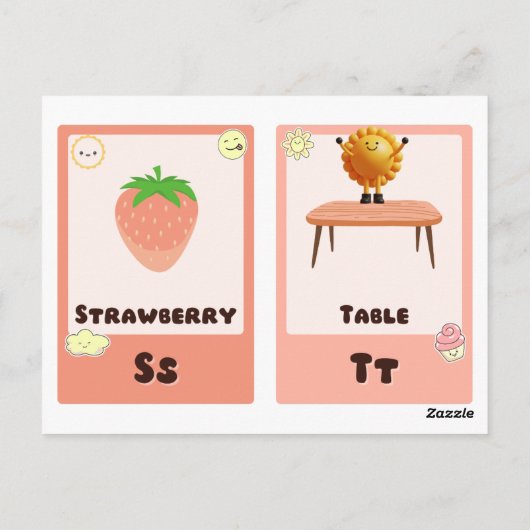 Alphabet-Flashcards, ABC-Bildungskarten Q,R,S,T Postkarte (Rückseite)