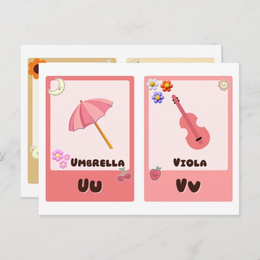 Alphabet-Flashcards, ABC-Bildungskarten U,V,W,X Postkarte (Vorne/Hinten)