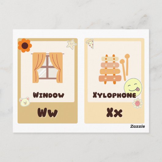 Alphabet-Flashcards, ABC-Bildungskarten U,V,W,X Postkarte (Rückseite)