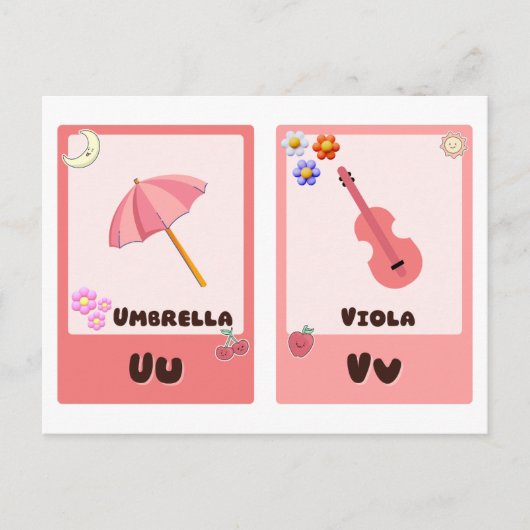 Alphabet-Flashcards, ABC-Bildungskarten U,V,W,X Postkarte (Vorderseite)