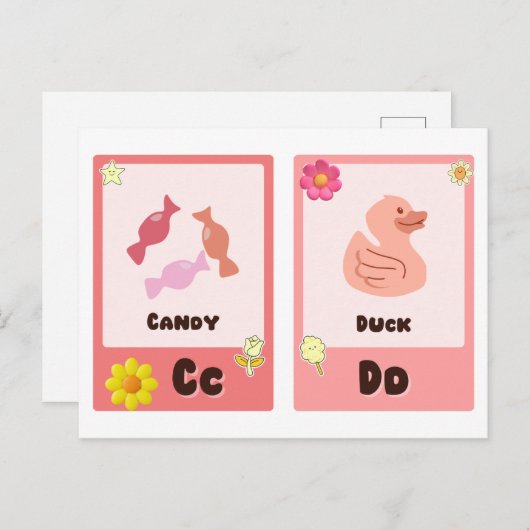 Alphabet Flashcards | ABC-Schulkarten "C,D" Postkarte (Vorne/Hinten)