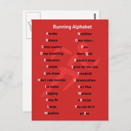 Alphabet für Läufer rote Postkarte (Vorne/Hinten)