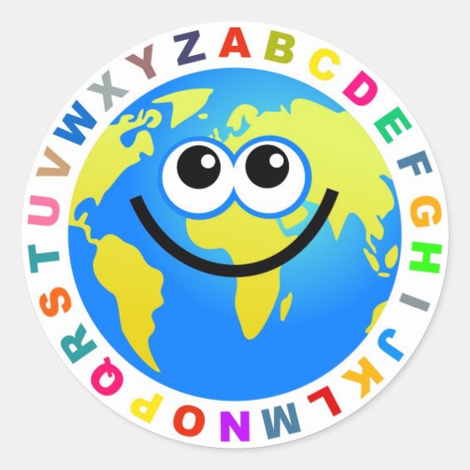 Alphabet Globe Runder Aufkleber (Vorderseite)