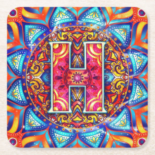 Alphabet H mandala Rechteckiger Pappuntersetzer