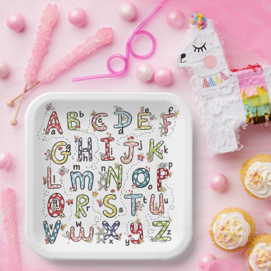 Alphabet Hasen, Schmetterlinge, Feen & Blumen  Pappteller (Party)