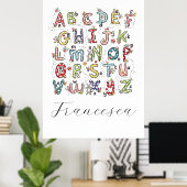 Alphabet Hasen, Schmetterlinge, Feen & Blumen  Poster (Heimbüro)
