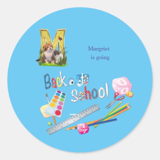 Alphabet-Hauptstädte Zurück zum Schulheft Fanny Pa Runder Aufkleber (Vorderseite)