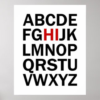 Alphabet HI Druck oder Poster in Schwarz und Rot