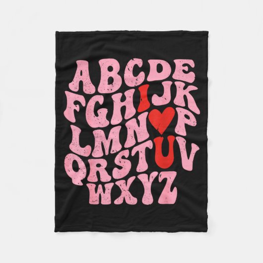 Alphabet I Love You Valentines Day Heart Teacher K Fleecedecke (Vorderseite)