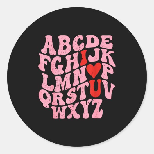 Alphabet I Love You Valentines Day Heart Teacher K Runder Aufkleber (Vorderseite)