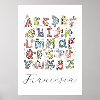 Alphabet Kaninchen, Schmetterlinge, Feen & Blumen  Poster
