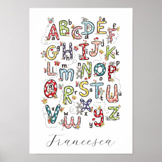 Alphabet Kaninchen, Schmetterlinge, Feen & Blumen  Poster