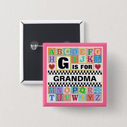 Alphabet-Kunst für Großmutter Button (Vorne & Hinten)