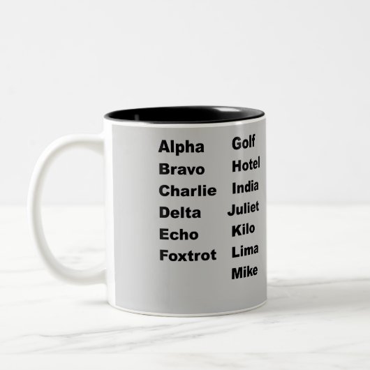 Alphabet-Lautluftfahrt Zweifarbige Tasse (Links)
