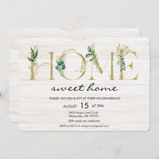 Alphabet Leaf Housewarming Einladung (Vorne/Hinten)