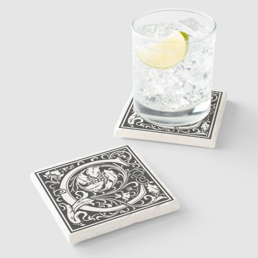 Alphabet Letter C Vintag Stone Untersetzer (Seitenansicht)