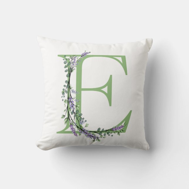 Alphabet Letter E Lavender Eucalyptus monogram Kissen (Vorderseite)