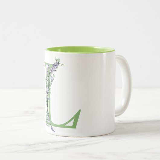 Alphabet Letter L, Aquarelllavender botanisch Zweifarbige Tasse (VorderseiteRechts)
