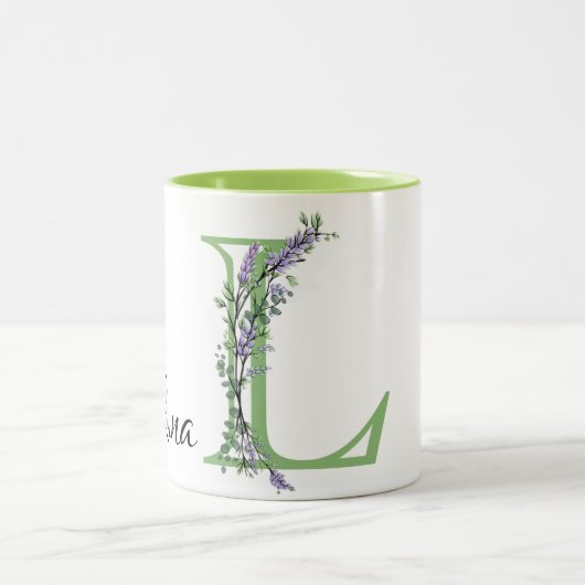 Alphabet Letter L, Aquarelllavender botanisch Zweifarbige Tasse (Mittel)