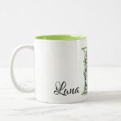 Alphabet Letter L, Aquarelllavender botanisch Zweifarbige Tasse (Links)