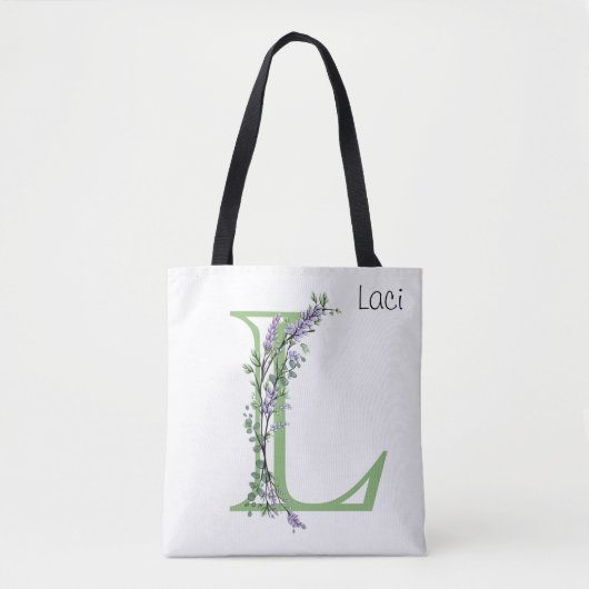Alphabet Letter L watercolor Lavender Eucalyptus Tasche (Vorderseite)