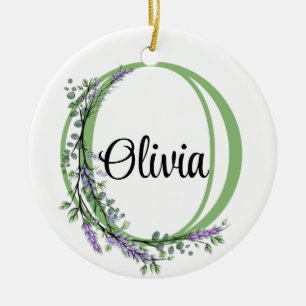 Alphabet Letter O, Aquarelllavender botanisch Keramik Ornament