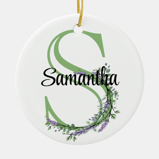 Alphabet Letter S, Aquarelllavender botanisch Keramik Ornament (Vorne)