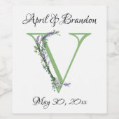 Alphabet Letter V Aquarelllavender Eukalyptus Weinetikett (Einzelnes Label)