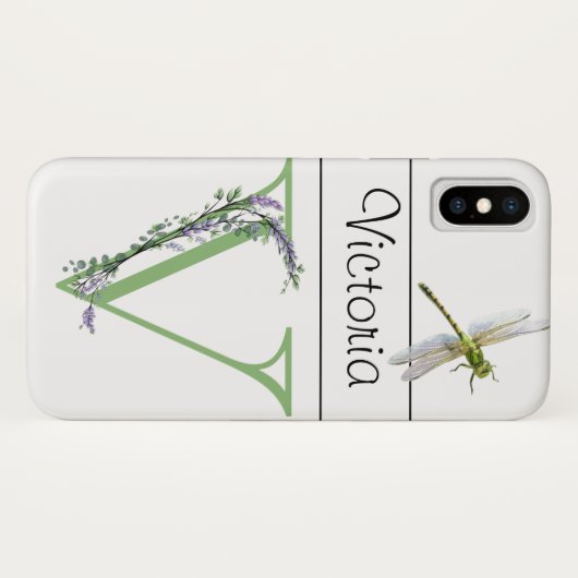 Alphabet Letter V Lavender Eucalyptus Dragonfly Case-Mate iPhone Hülle (Rückseite (Horizontal))