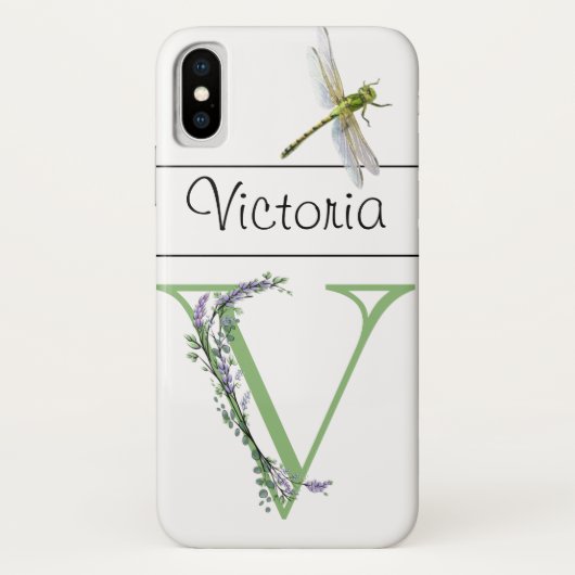 Alphabet Letter V Lavender Eucalyptus Dragonfly Case-Mate iPhone Hülle (Rückseite)