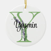 Alphabet Letter Y, Aquarelllavender botanisch Keramik Ornament (Vorne)