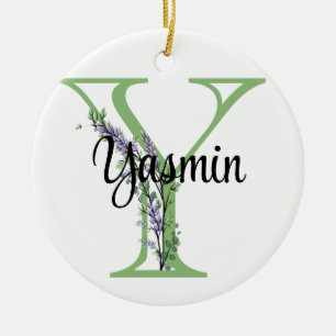 Alphabet Letter Y, Aquarelllavender botanisch Keramik Ornament