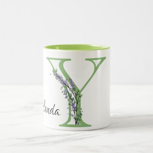 Alphabet Letter Y, Aquarelllavender botanisch Zweifarbige Tasse (Mittel)