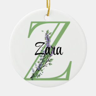 Alphabet Letter Z, Aquarelllavender botanisch Keramik Ornament