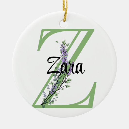 Alphabet Letter Z, Aquarelllavender botanisch Keramik Ornament (Vorne)
