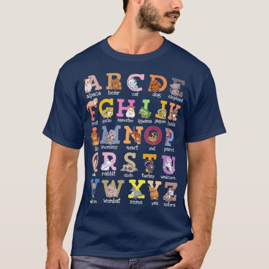 Alphabet Letters Cat Dog Ferret Hamster Parrot T-Shirt (Vorderseite)
