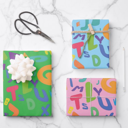 Alphabet Letters Design Wrapping Paper Geschenkpapier Set (Vorderseite)