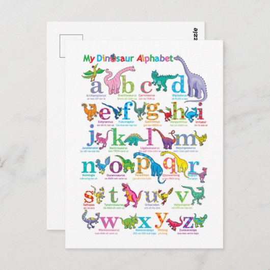 Alphabet-Liste der Dinosaurier Postkarte (Vorne/Hinten)