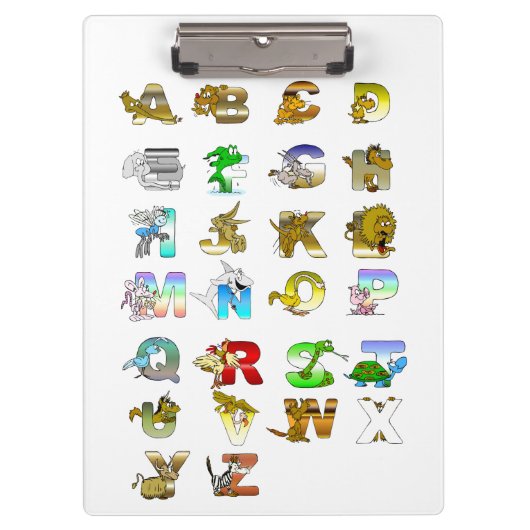 Alphabet mit Tierbildern und Buchstaben Klemmbrett (Vorderseite)