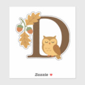 Alphabet Monogram Letter D � Owl mit Oak L Aufkleber (Blatt)